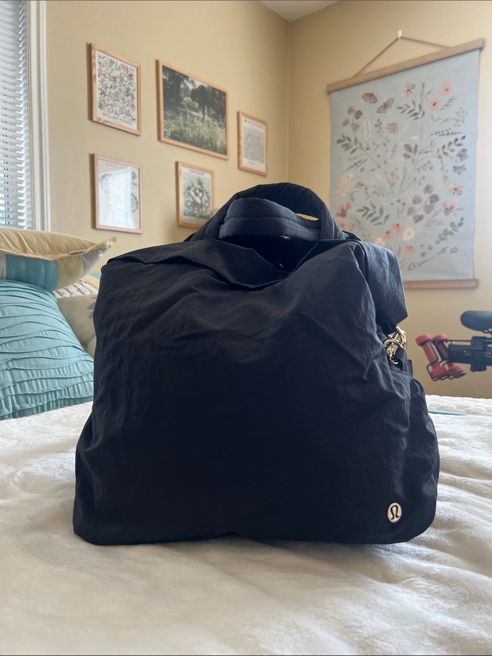 lululemon athletica Black Duffel with Gold Hardware